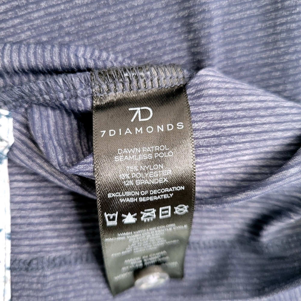7 Diamonds Dawn Patrol Seamless Polo Men Large Navy Blue Stripe Performance Golf - Picture 8 of 13